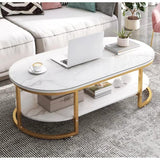 Modern Oval Shaped MDF Double Layer Coffee Table Two Tier Design for Living Room & Office