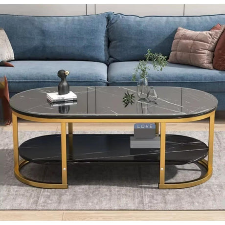 Modern Oval Shaped MDF Double Layer Coffee Table Two Tier Design for Living Room & Office