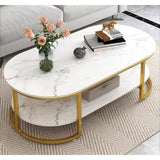 Modern Oval Shaped MDF Double Layer Coffee Table Two Tier Design for Living Room & Office