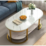Modern Oval Shaped MDF Double Layer Coffee Table Two Tier Design for Living Room & Office