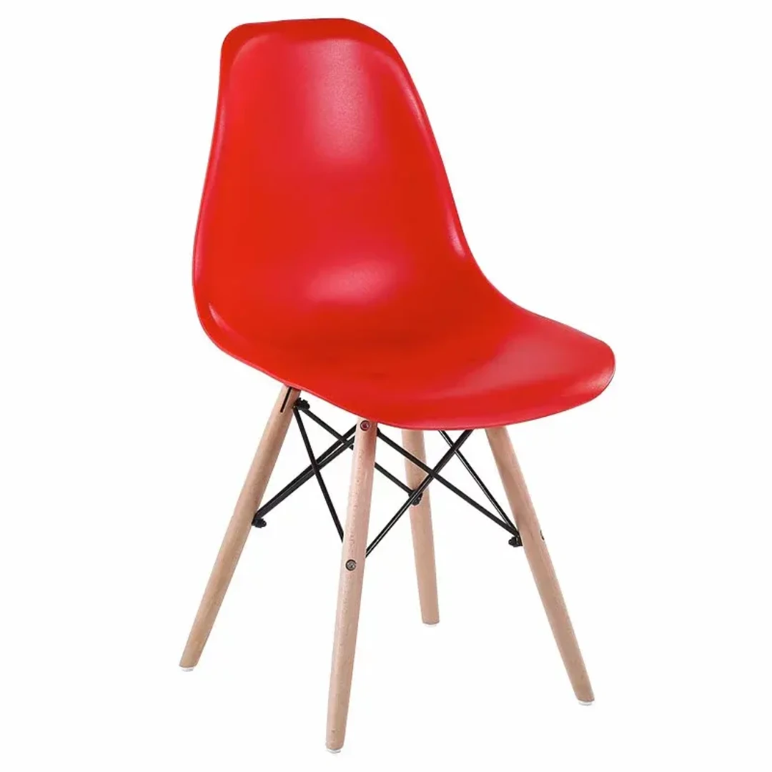 Modern Plastic Dining Chair – Curved Seat with Wooden Legs and Eiffel-Style Support Dining Chairs Furniture Sets