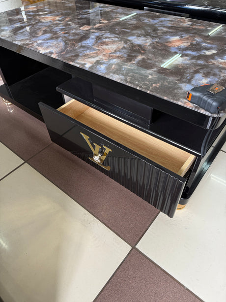 Modern Rectangular Coffee Table – 120cm with Drawers & Marble Effect Top (Black, Blue, Beige)