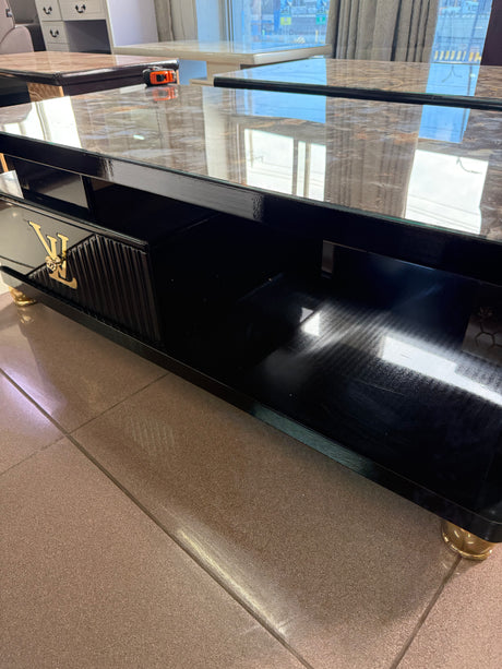 Modern Rectangular Coffee Table – 120cm with Drawers & Marble Effect Top (Black, Blue, Beige)