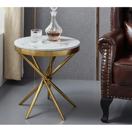 Modern Round Marble Top Coffee Table with Gold Metal Legs Elegant Accent Table for Living Room or Office