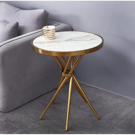 Modern Round Marble Top Coffee Table with Gold Metal Legs Elegant Accent Table for Living Room or Office