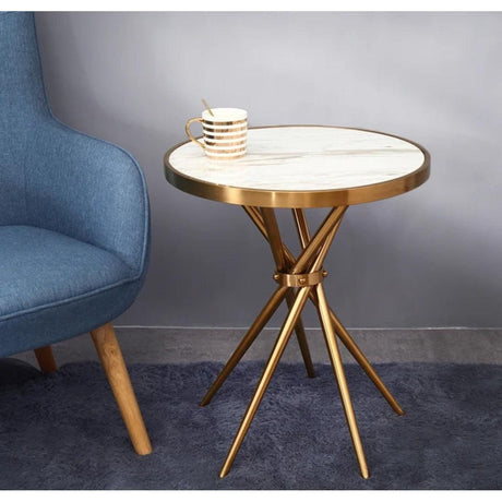Modern Round Marble Top Coffee Table with Gold Metal Legs Elegant Accent Table for Living Room or Office
