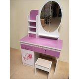 Modern Round Mirror Wooden Dressing Table with Storage and Stool