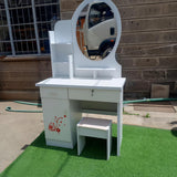 Modern Round Mirror Wooden Dressing Table with Storage and Stool