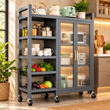 Fluted Glass Kitchen Storage Cabinet Kitchen Storage Cabinet Hutch-Style Kitchen Cabinets