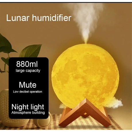Moon Lamp Night Light with Mini USB Air Humidifier Aroma Diffuser 880ml Capacity, Colorful Lights, Aromatherapy & Humidification