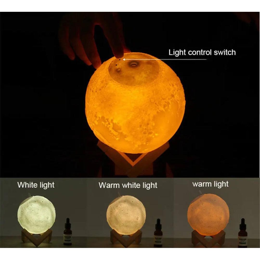 Moon Lamp Night Light with Mini USB Air Humidifier Aroma Diffuser 880ml Capacity, Colorful Lights, Aromatherapy & Humidification