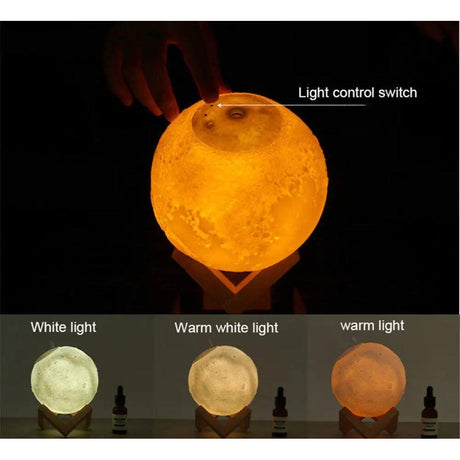 Moon Lamp Night Light with Mini USB Air Humidifier Aroma Diffuser 880ml Capacity, Colorful Lights, Aromatherapy & Humidification