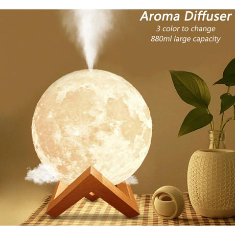 Moon Lamp Night Light with Mini USB Air Humidifier Aroma Diffuser 880ml Capacity, Colorful Lights, Aromatherapy & Humidification