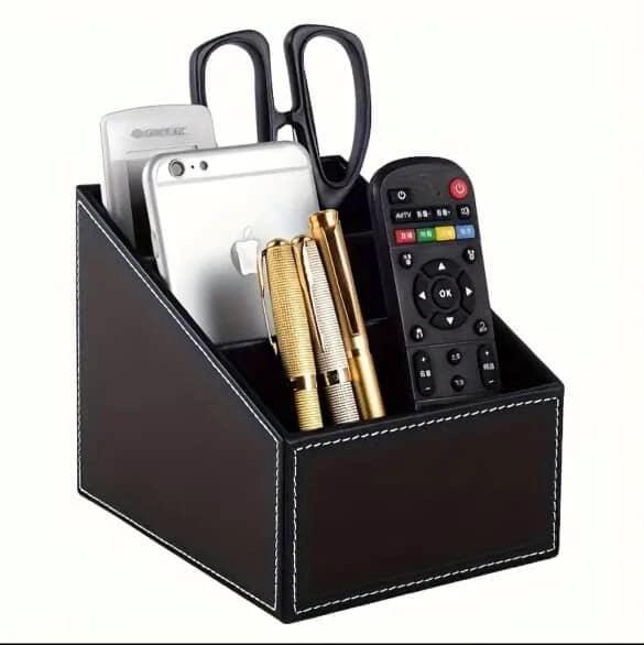 Multi-Compartment Leather Desk Organizer and Remote Holder Organizer Desk Organizers