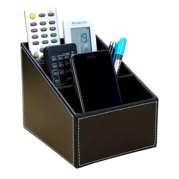 Multi-Compartment Leather Desk Organizer and Remote Holder Organizer Desk Organizers