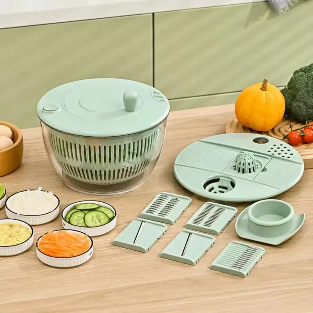Multi Functional 8pcs Salad Spinner with Vegetable Chopper Green PP Kitchen Set Kitchen Tools&Utensils Kitchen Slicers