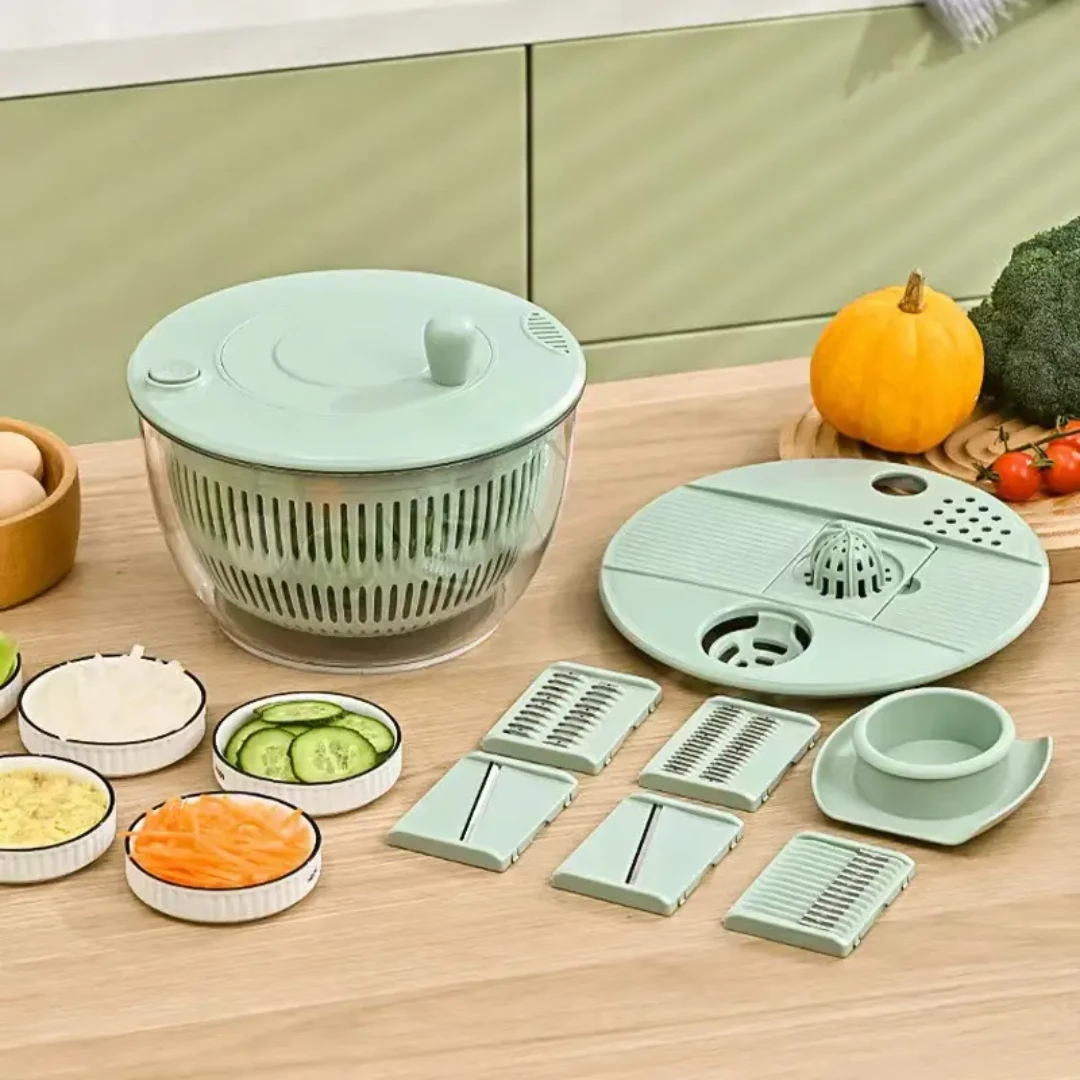 Multi Functional 8pcs Salad Spinner with Vegetable Chopper Green PP Kitchen Set Kitchen Tools&Utensils Kitchen Slicers