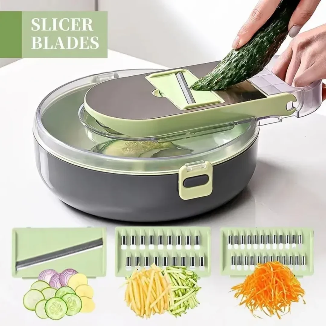 Multi Functional 9pcs Vegetable Chopper Cutter Green PP Kitchen Prep Set Kitchen Slicers