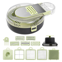 Multi Functional 9pcs Vegetable Chopper Cutter Green PP Kitchen Prep Set Kitchen Slicers