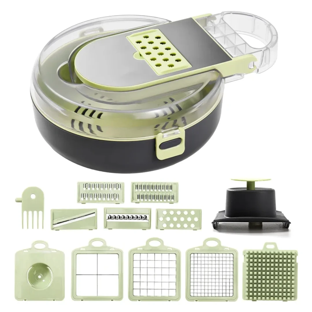 Multi Functional 9pcs Vegetable Chopper Cutter Green PP Kitchen Prep Set Kitchen Slicers