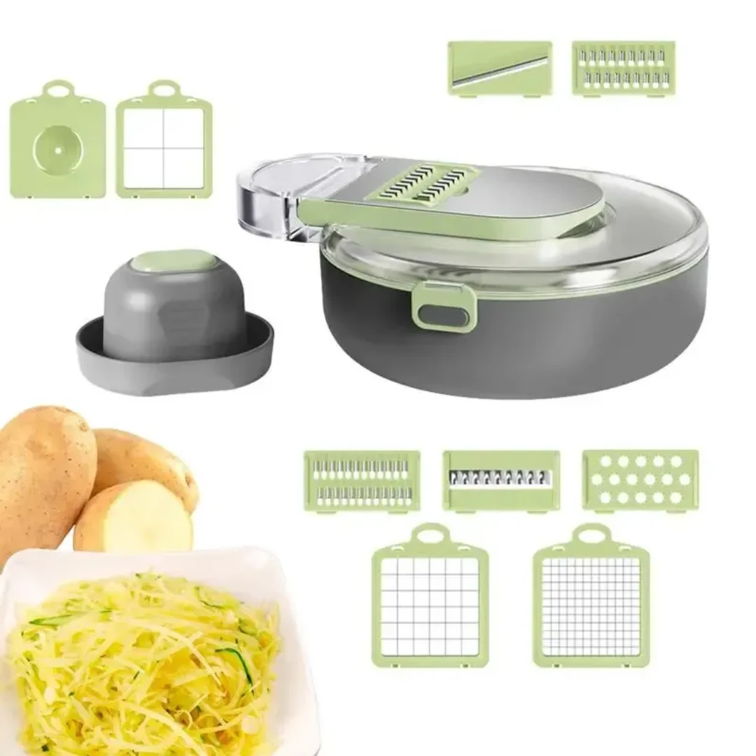 Multi Functional 9pcs Vegetable Chopper Cutter Green PP Kitchen Prep Set Kitchen Slicers