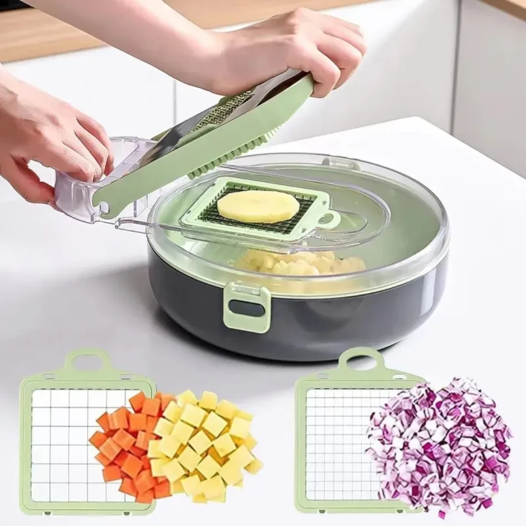Multi Functional 9pcs Vegetable Chopper Cutter Green PP Kitchen Prep Set Kitchen Slicers