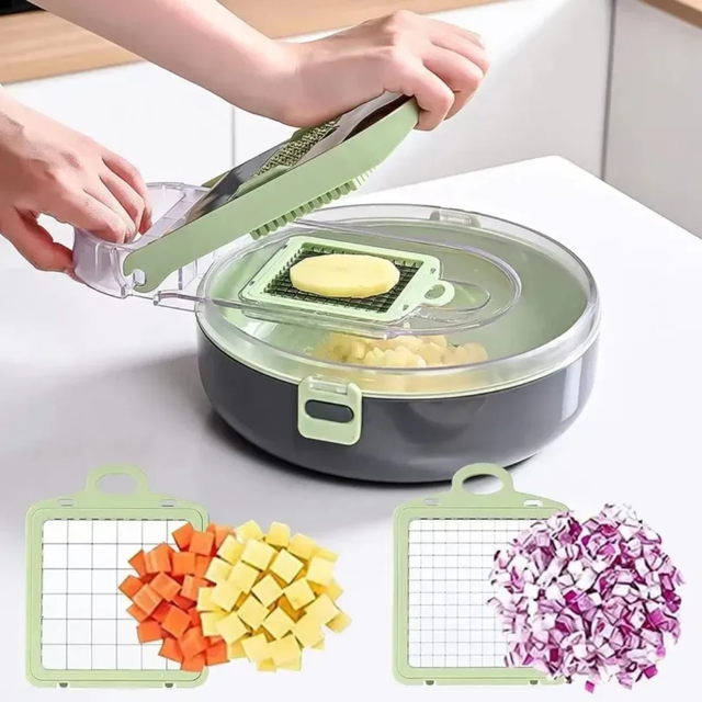 Multi Functional 9pcs Vegetable Chopper Cutter Green PP Kitchen Prep Set Kitchen Slicers