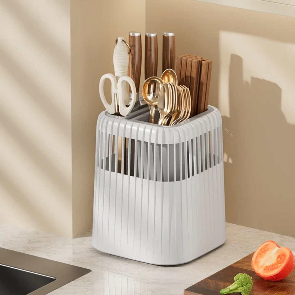 Multi-Functional Rotating Knife and Utensil Rack with Drain Grid kitchen and dinning Kitchen & Dining