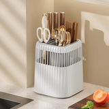 Multi-Functional Rotating Knife and Utensil Rack with Drain Grid