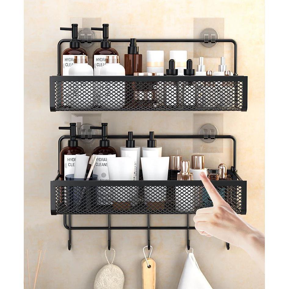 Multifunctional 2 Piece Set Portable Hanging Wall Mounted Storage Rack | No Drill Organizer for Bathroom, Kitchen, Onion, Garlic, & Seasoning Bathroom Storage Storage Hooks & Racks