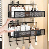 Multifunctional 2 Piece Set Portable Hanging Wall Mounted Storage Rack | No Drill Organizer for Bathroom, Kitchen, Onion, Garlic, & Seasoning Bathroom Storage Storage Hooks & Racks