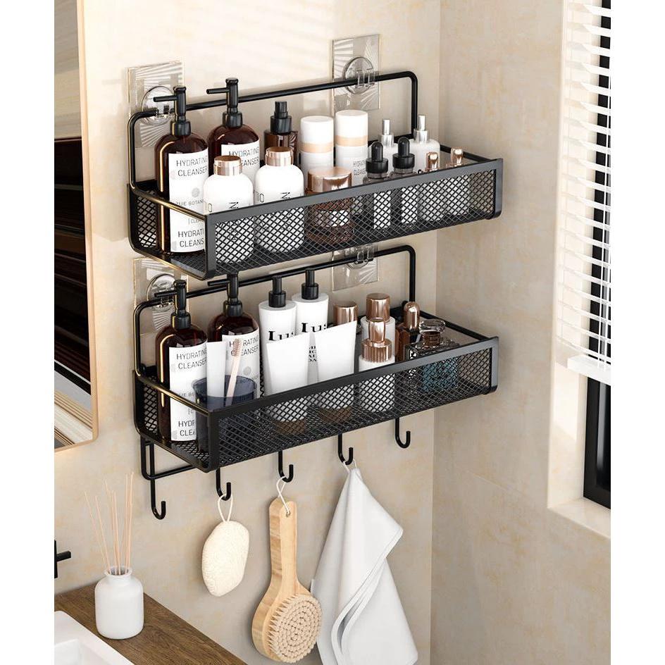 Multifunctional 2 Piece Set Portable Hanging Wall Mounted Storage Rack | No Drill Organizer for Bathroom, Kitchen, Onion, Garlic, & Seasoning Bathroom Storage Storage Hooks & Racks