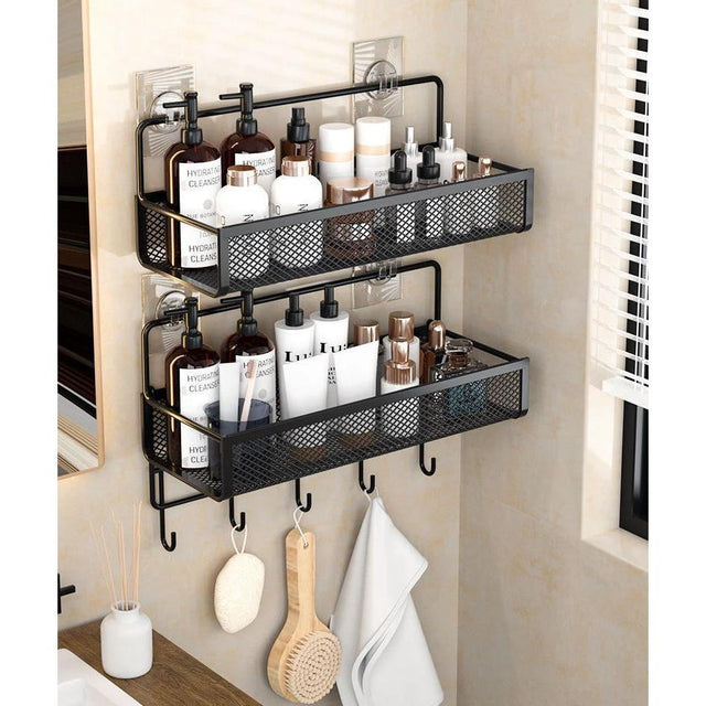 Multifunctional 2 Piece Set Portable Hanging Wall Mounted Storage Rack | No Drill Organizer for Bathroom, Kitchen, Onion, Garlic, & Seasoning Bathroom Storage Storage Hooks & Racks