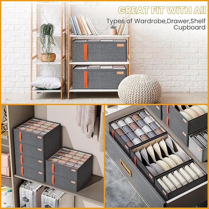 Multifunctional 3-piece Garment Organizer Set | Grey Wardrobe Drawer Organizer for Storing Socks, Belts, and Other Accessories – Foldable Storage Boxes|Home Office Bedroom Living Room Closet Organizers Closet Organizers