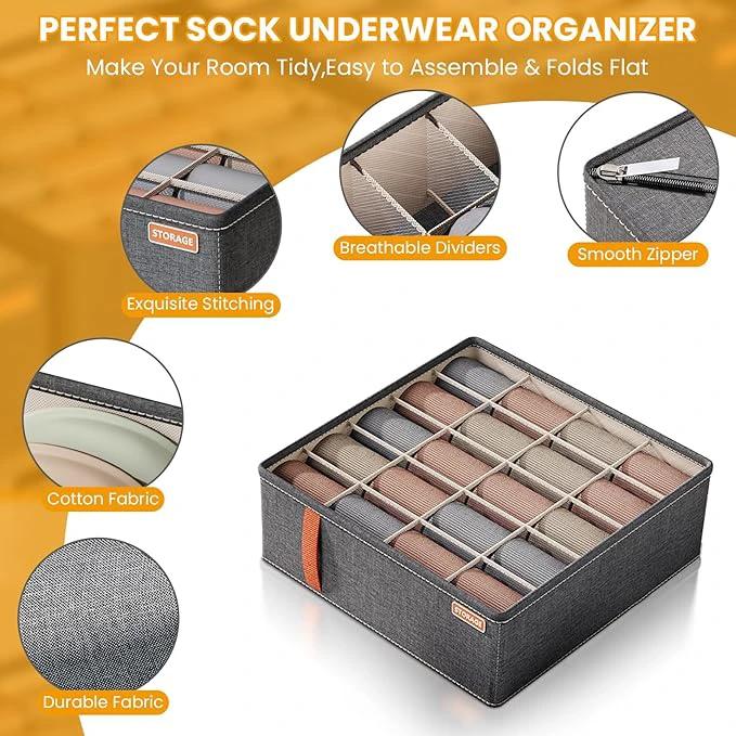 Multifunctional 3-piece Garment Organizer Set | Grey Wardrobe Drawer Organizer for Storing Socks, Belts, and Other Accessories – Foldable Storage Boxes|Home Office Bedroom Living Room Closet Organizers Closet Organizers