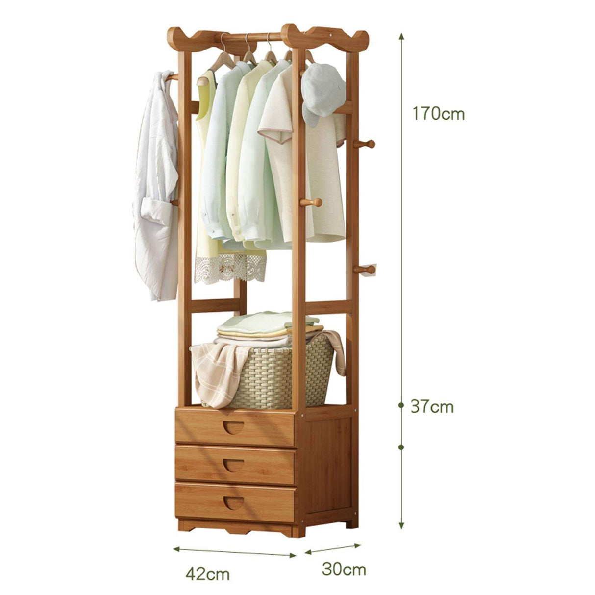 Multifunctional Bamboo Cloth Storage Rack with 3 Storage Drawers.