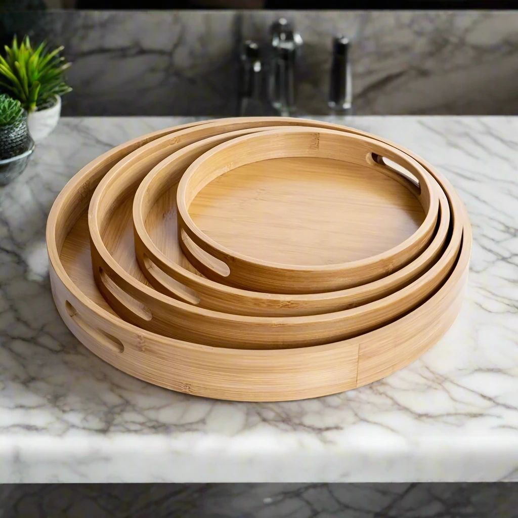 Bamboo Trays Set of 4 - Eco Friendly 40cm to 25cm Serving Ware Serving Trays