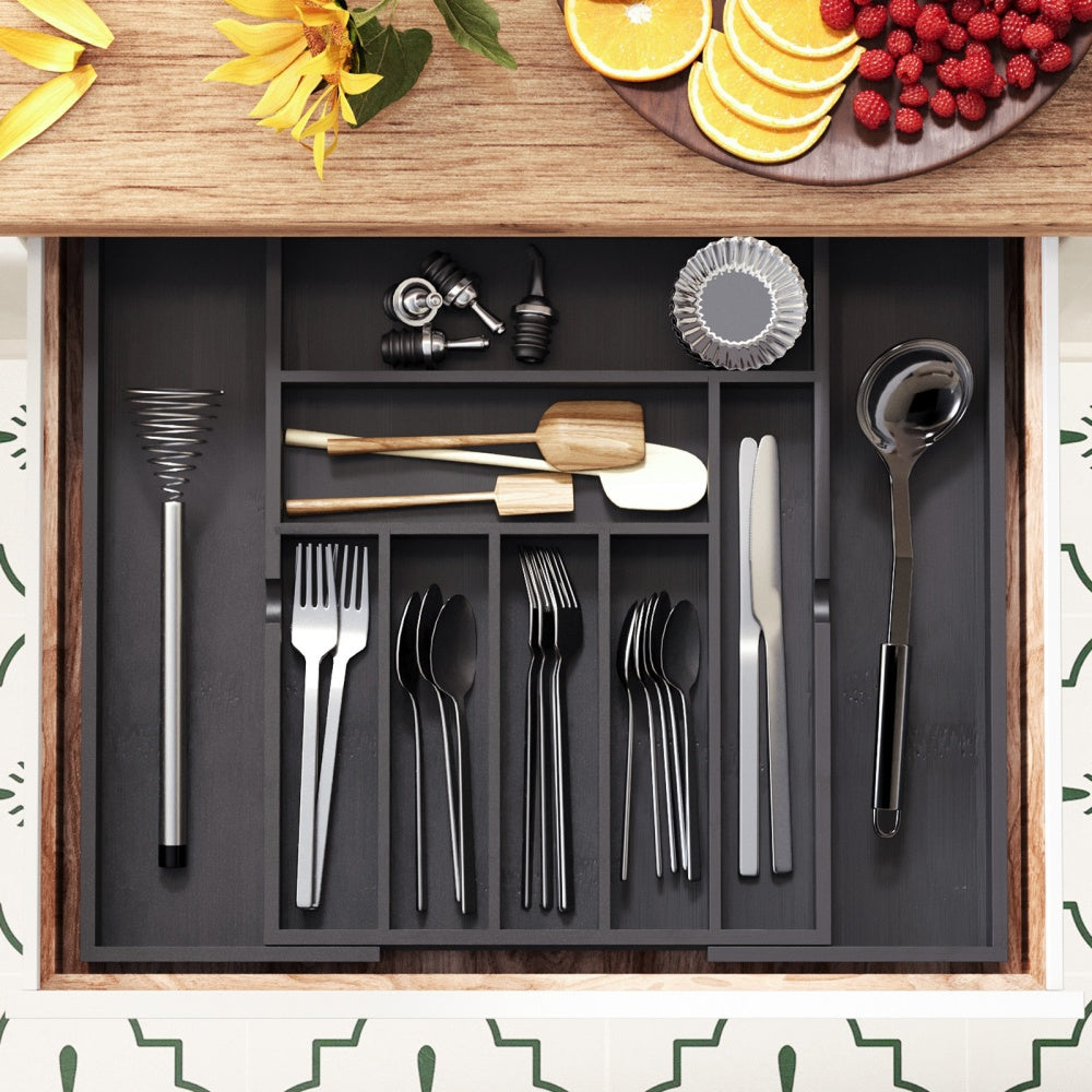Multifunctional Expandable Bamboo Drawer Organizer Black
