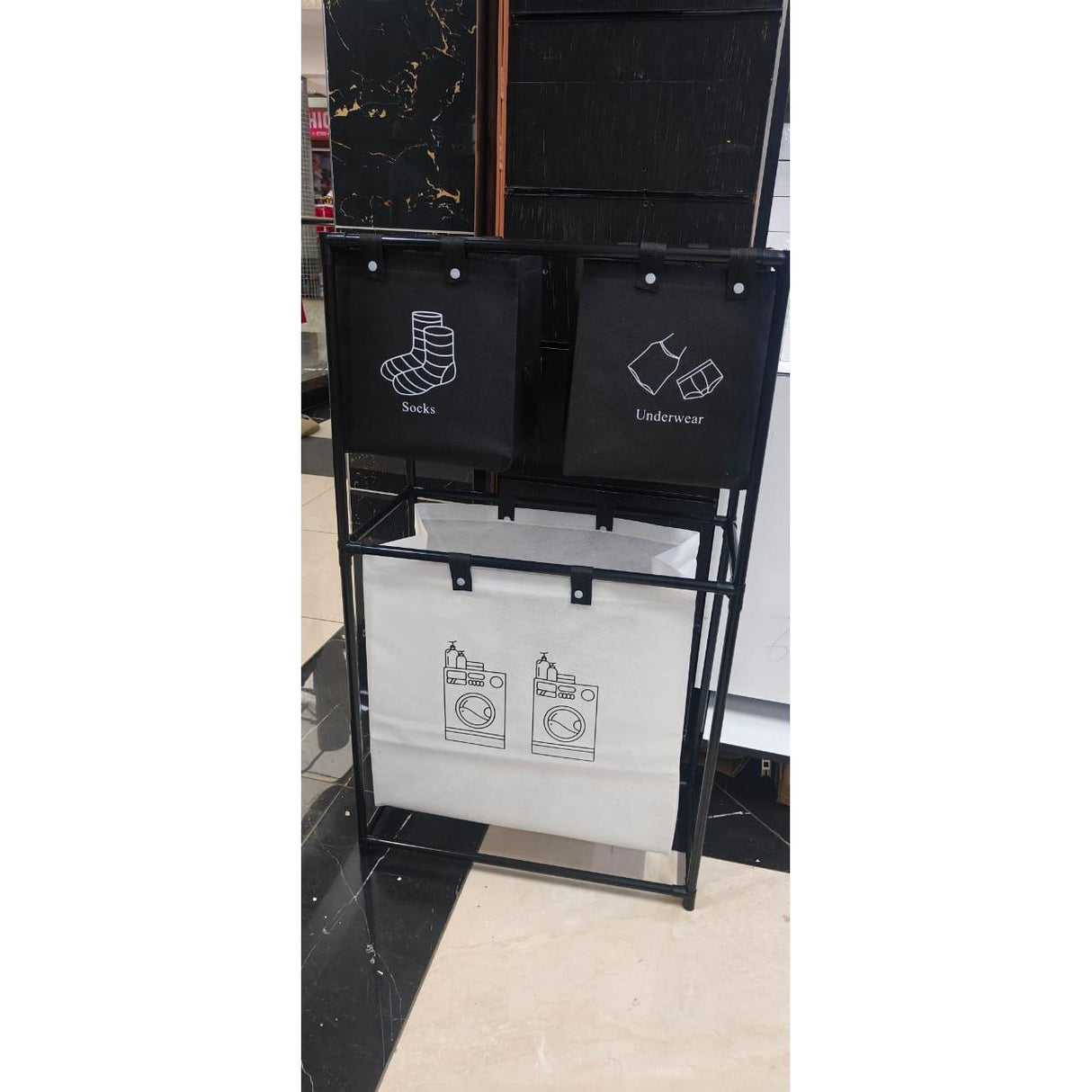 Multifunctional Laundry Basket with 3 Sorting Slots Socks, Underwear & General Laundry