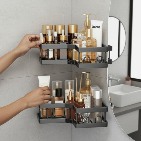 Multipurpose 5pcs Shower Caddy Shelf Set – Rectangular and Corner Wall Organizer Bathroom organiser Shower Caddies