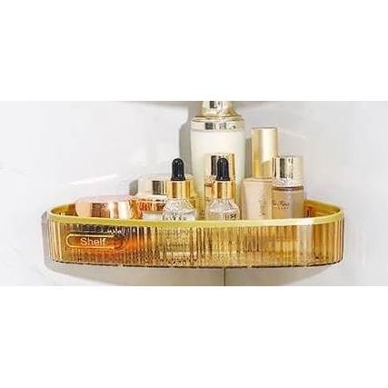 Multipurpose Acrylic Punch Free Bathroom Corner Shelf | Adhesive Sticker | Green, Clear, Gold