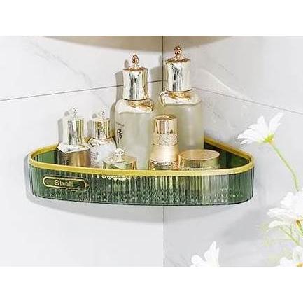 Multipurpose Acrylic Punch Free Bathroom Corner Shelf | Adhesive Sticker | Green, Clear, Gold