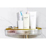 Multipurpose Acrylic Punch Free Bathroom Corner Shelf | Adhesive Sticker | Green, Clear, Gold