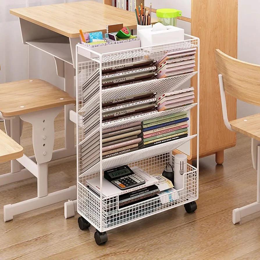 Multipurpose Bookshelf Stand with Wheels Mobile Storage Rack Bookshelf Rack Bookcases & Shelves