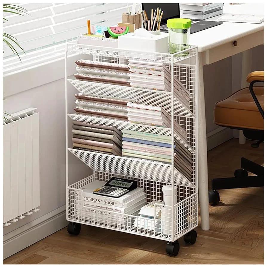 Multipurpose Bookshelf Stand with Wheels Mobile Storage Rack Bookshelf Rack Bookcases & Shelves