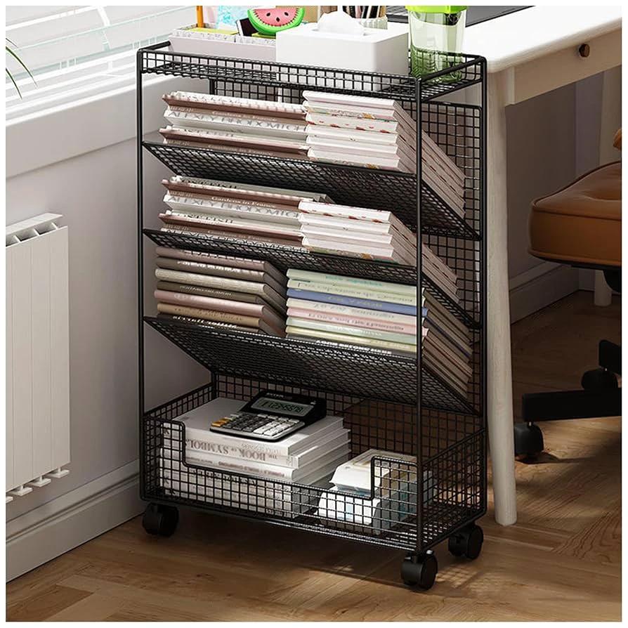 Multipurpose Bookshelf Stand with Wheels Mobile Storage Rack Bookshelf Rack Bookcases & Shelves