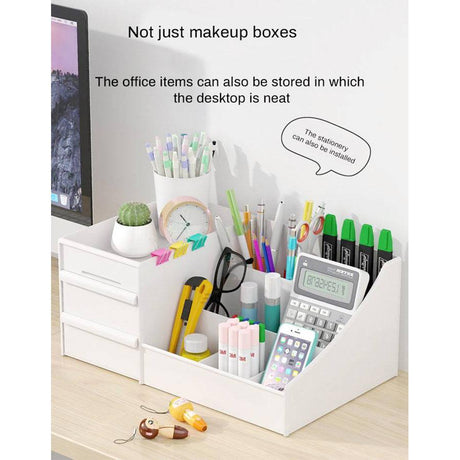 Multipurpose Makeup Organizer with Drawers | Cosmetics & Skincare Storage for Vanity Desk | Hard Plastic, White