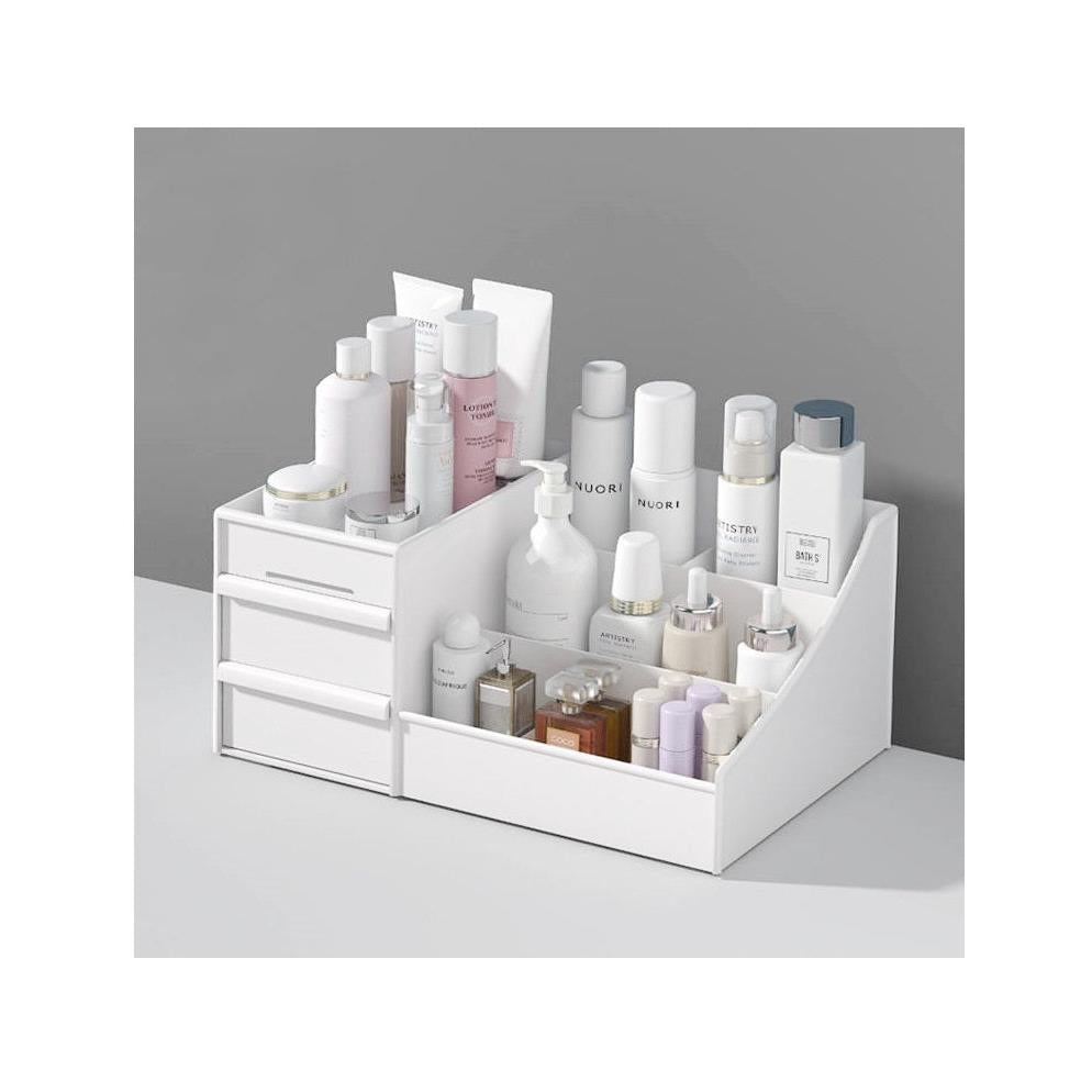 Multipurpose Makeup Organizer with Drawers | Cosmetics & Skincare Storage for Vanity Desk | Hard Plastic, White