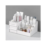 Multipurpose Makeup Organizer with Drawers | Cosmetics & Skincare Storage for Vanity Desk | Hard Plastic, White