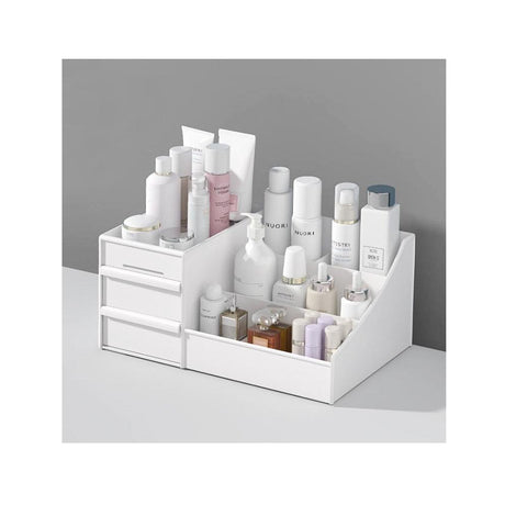 Multipurpose Makeup Organizer with Drawers | Cosmetics & Skincare Storage for Vanity Desk | Hard Plastic, White